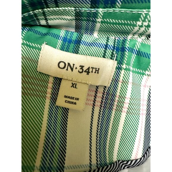 NWT On 34th Plus Size Green & White Plaid Double-Breasted Belted Trench Coat XL - Picture 12 of 16